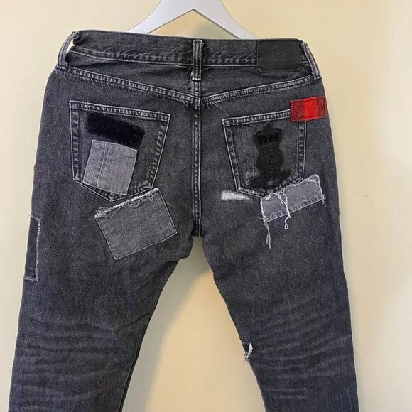 Polo By Ralph Lauren Avery Boyfriend Patchwork Jeans Size 27 in Worn Black